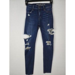 American Eagle Hi Rise Jegging Super Stretch X Heavy Distressing Size 0